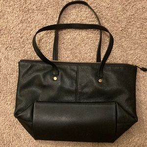 Black Leather J Crew work tote.  Holds a laptop!
